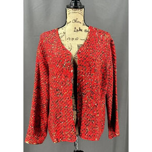 Chico's Design Blazer Women Large SILK Red Orient Weave Multicolor Jacket Pocket